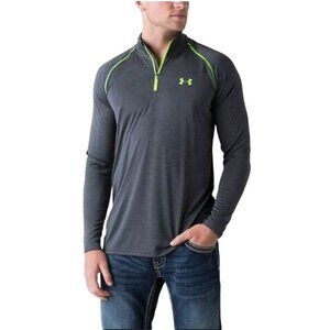 Under Armour Mens Tech Pullover L Gray 1/4 Zip HeatGear Long Slv Loose Fit Green